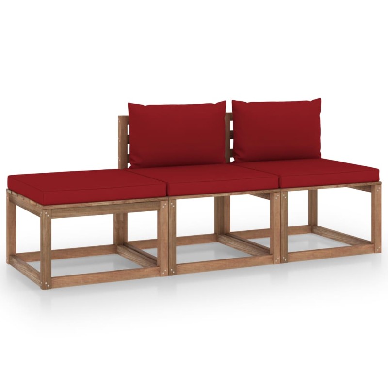 vidaXL Set de jardín palets 3 pzas con cojines madera pino impregnada vidaXL Set de jardín palets 3 pzas con cojines madera pino impregnada