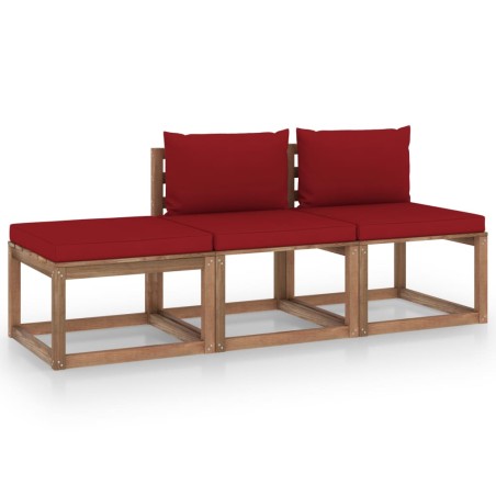 vidaXL Set de jardín palets 3 pzas con cojines madera pino impregnada