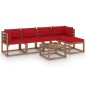 vidaXL Juego de muebles de jardín 6 piezas con cojines rojos vidaXL Juego de muebles de jardín 6 piezas con cojines rojos