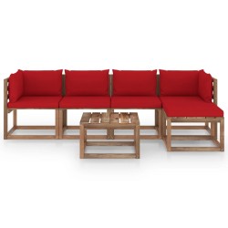 vidaXL Juego de muebles de jardín 6 piezas con cojines rojos