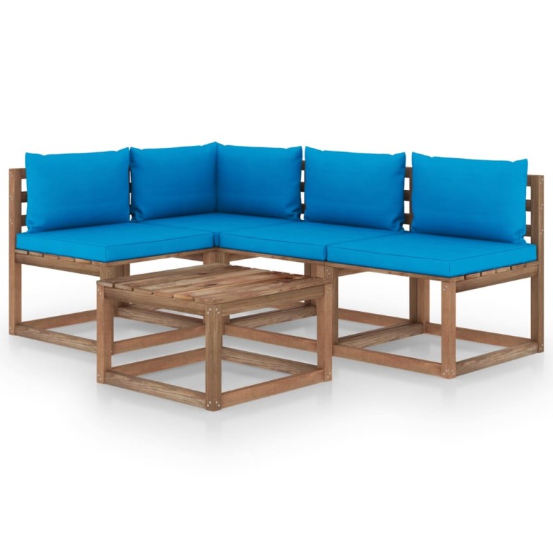 vidaXL Juego de muebles de jardín 5 piezas con cojines azul claro vidaXL Juego de muebles de jardín 5 piezas con cojines azul claro