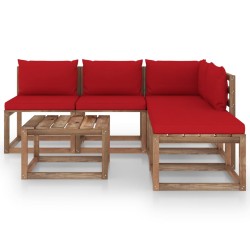 vidaXL Muebles de jardín de palets 6 pzs con cojines madera impregnada