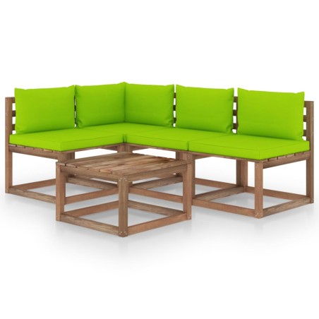 vidaXL Juego de muebles de jardín 5 piezas con cojines verde lima