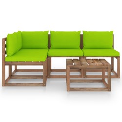 vidaXL Juego de muebles de jardín 5 piezas con cojines verde lima