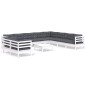 vidaXL Muebles de jardín 11 pzas y cojines blanco madera maciza pino vidaXL Muebles de jardín 11 pzas y cojines blanco madera maciza pino