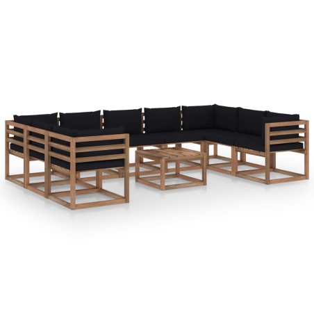 vidaXL Juego de muebles de jardín 10 piezas con cojines negros