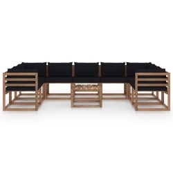 vidaXL Juego de muebles de jardín 10 piezas con cojines negros