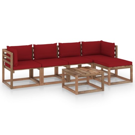 vidaXL Juego de muebles de jardín 6 piezas con cojines rojo tinto