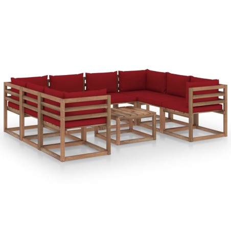 vidaXL Juego de muebles de jardín 9 piezas con cojines rojo tinto
