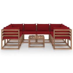 vidaXL Juego de muebles de jardín 9 piezas con cojines rojo tinto