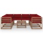 vidaXL Juego de muebles de jardín 9 piezas con cojines rojo tinto vidaXL Juego de muebles de jardín 9 piezas con cojines rojo tinto