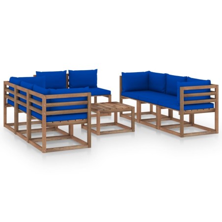 vidaXL Juego de muebles de jardín 9 piezas con cojines azul
