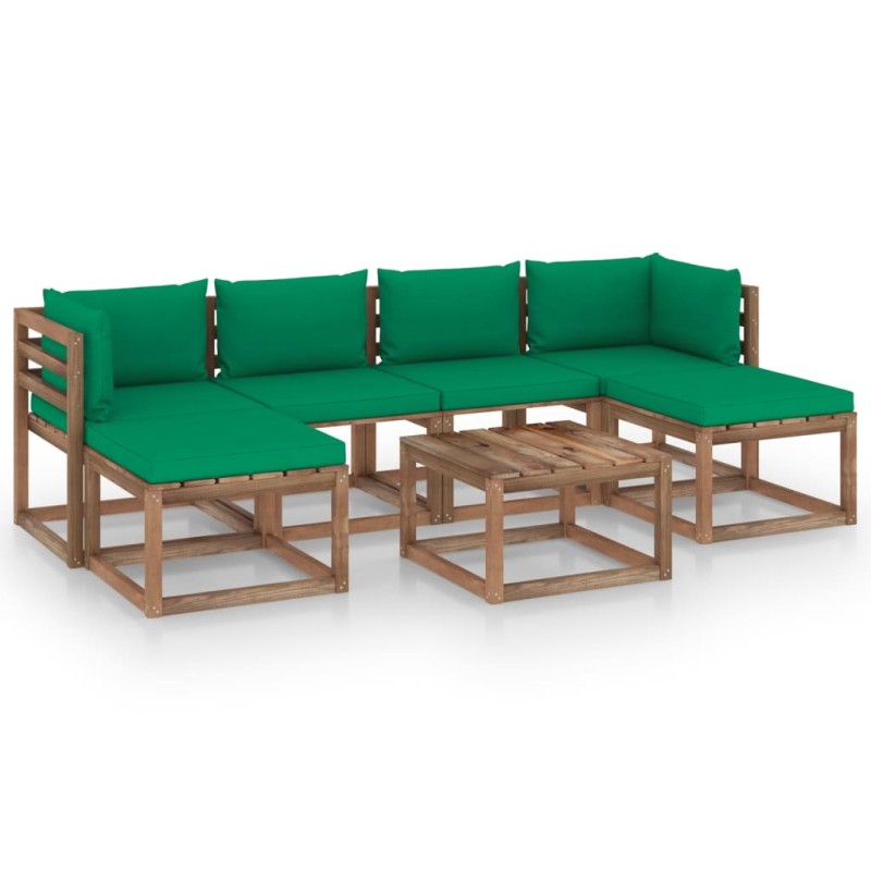 vidaXL Muebles de jardín de palets 7 pzs con cojines madera impregnada vidaXL Muebles de jardín de palets 7 pzs con cojines madera impregnada