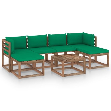 vidaXL Muebles de jardín de palets 7 pzs con cojines madera impregnada