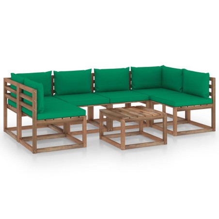 vidaXL Muebles de jardín de palets 7 pzs con cojines madera impregnada
