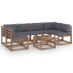 vidaXL Muebles de jardín de palets 7 pzs con cojines madera impregnada