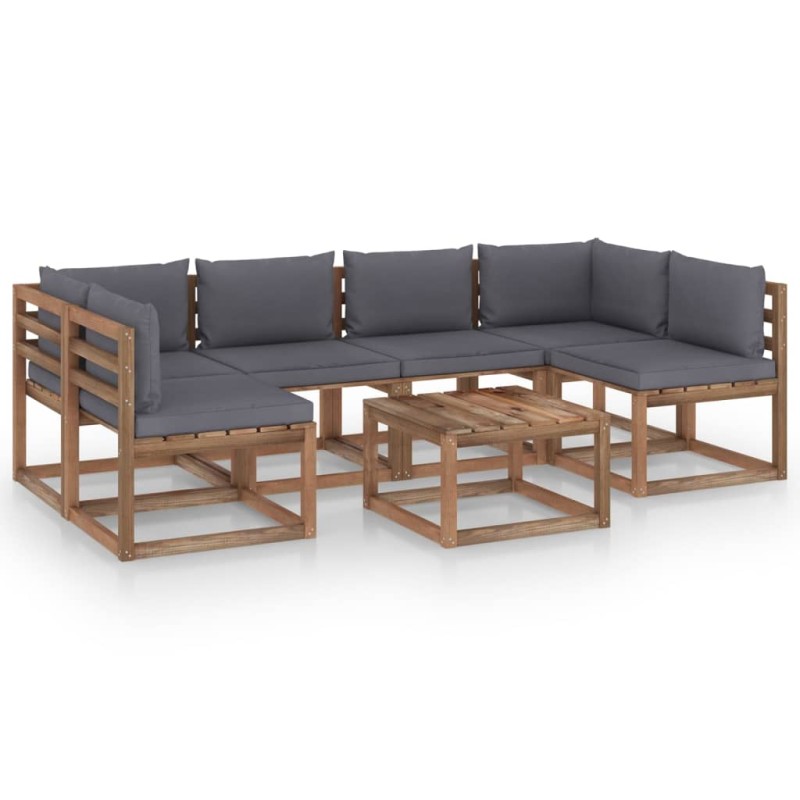 vidaXL Muebles de jardín de palets 7 pzs con cojines madera impregnada vidaXL Muebles de jardín de palets 7 pzs con cojines madera impregnada