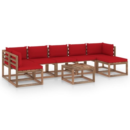 vidaXL Juego de muebles de jardín 8 piezas con cojines rojos