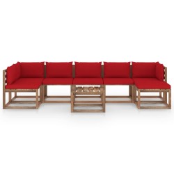 vidaXL Juego de muebles de jardín 8 piezas con cojines rojos