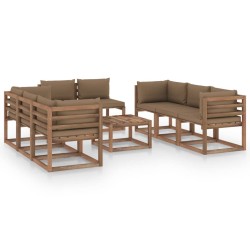 vidaXL Juego de muebles de jardín 9 piezas con cojines gris taupe