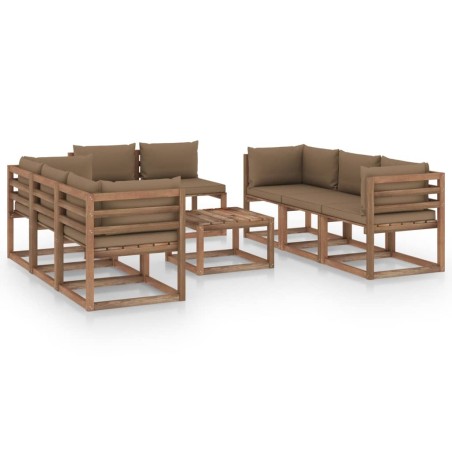 vidaXL Juego de muebles de jardín 9 piezas con cojines gris taupe