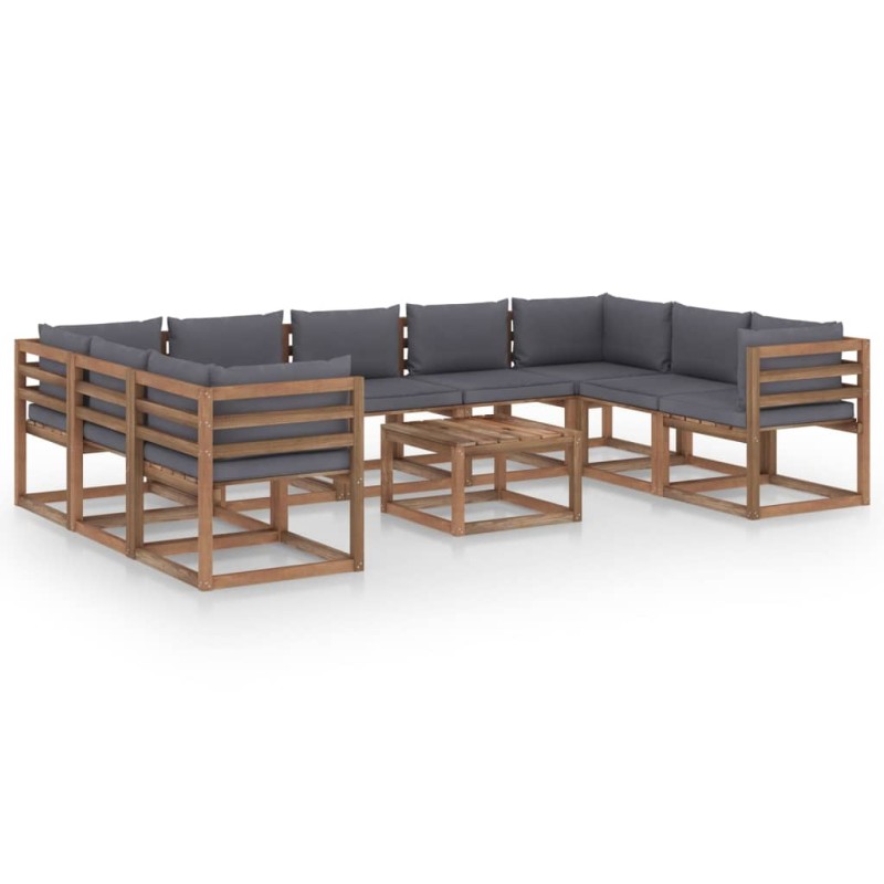 vidaXL Juego de muebles de jardín 10 piezas con cojines gris antracita vidaXL Juego de muebles de jardín 10 piezas con cojines gris antracita