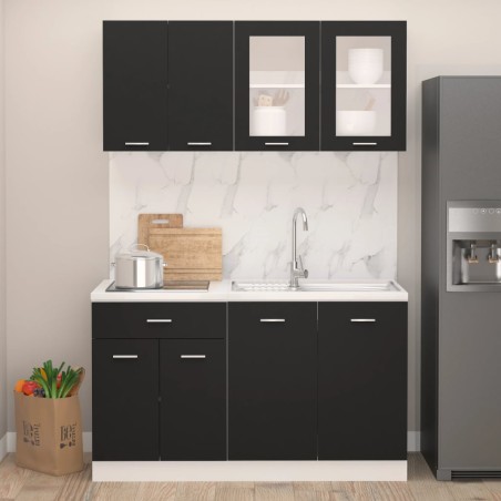 vidaXL Juego de muebles de cocina 4 piezas madera de ingeniería negro