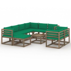 vidaXL Juego de muebles de jardín 10 piezas con cojines verde