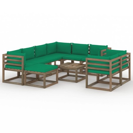vidaXL Juego de muebles de jardín 10 piezas con cojines verde