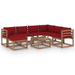 vidaXL Juego de muebles de jardín 8 piezas con cojines rojo vino tinto