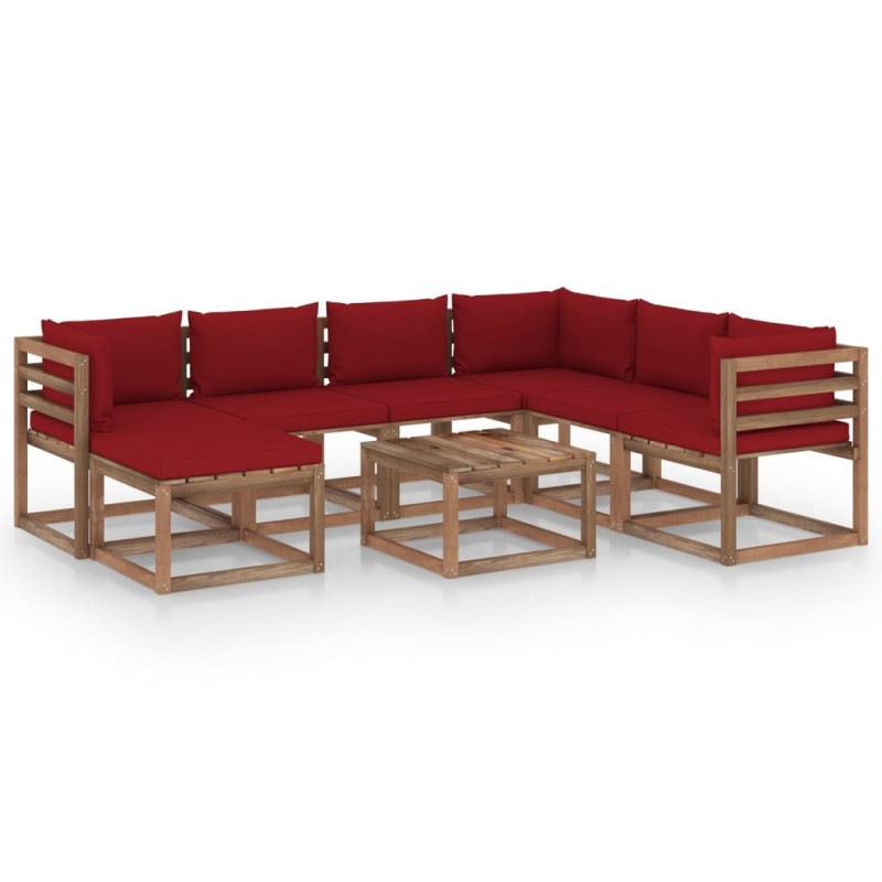 vidaXL Juego de muebles de jardín 8 piezas con cojines rojo vino tinto vidaXL Juego de muebles de jardín 8 piezas con cojines rojo vino tinto