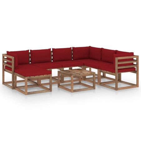 vidaXL Juego de muebles de jardín 8 piezas con cojines rojo vino tinto