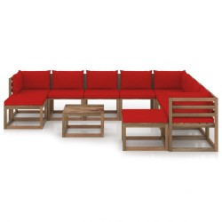 vidaXL Juego de muebles de jardín 11 piezas con cojines rojo