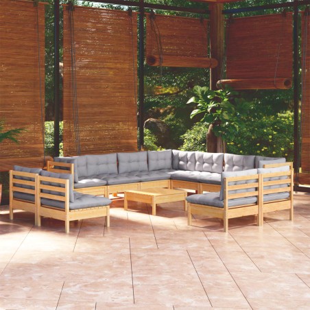 vidaXL Juego de muebles de jardín 12 pzas y cojines madera maciza pino