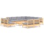 vidaXL Juego de muebles de jardín 12 pzas y cojines madera maciza pino