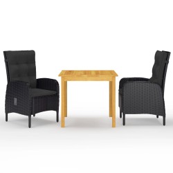 vidaXL Juego de comedor de jardín de 3 piezas negro