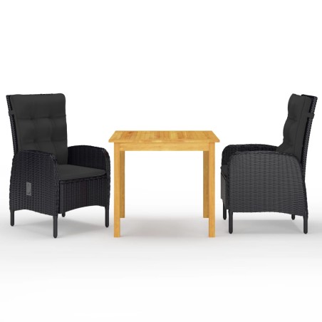 vidaXL Juego de comedor de jardín de 3 piezas negro