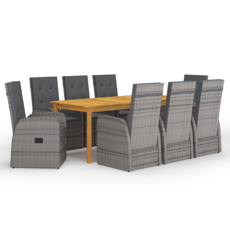 vidaXL Juego de comedor para jardín 9 piezas gris