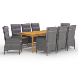 vidaXL Juego de comedor de jardín 9 piezas gris