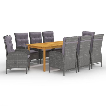 vidaXL Juego de comedor de jardín 9 piezas gris