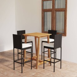 vidaXL Conjunto de bar para jardín 5 piezas con cojines negro