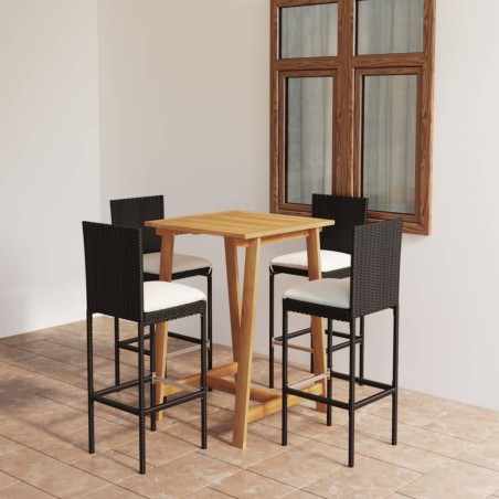 vidaXL Conjunto de bar para jardín 5 piezas con cojines negro