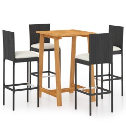 vidaXL Conjunto de bar para jardín 5 piezas con cojines negro