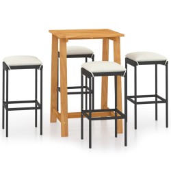 vidaXL Set de bar para jardín 5 piezas y cojines ratán sintético negro