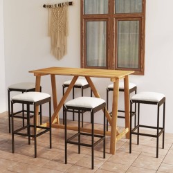 vidaXL Conjunto de bar para jardín 7 piezas con cojines marrón