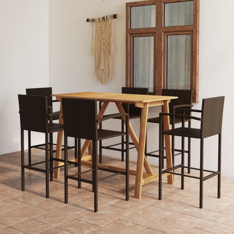 vidaXL Conjunto de bar para jardín 7 piezas marrón vidaXL Conjunto de bar para jardín 7 piezas marrón