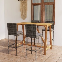 vidaXL Conjunto de bar para jardín 5 piezas con cojines gris