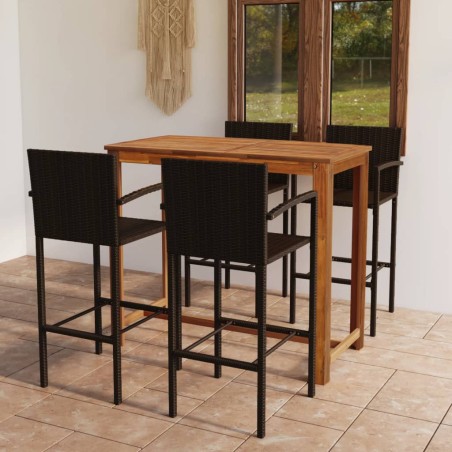 vidaXL Conjunto de bar para jardín 5 piezas marrón
