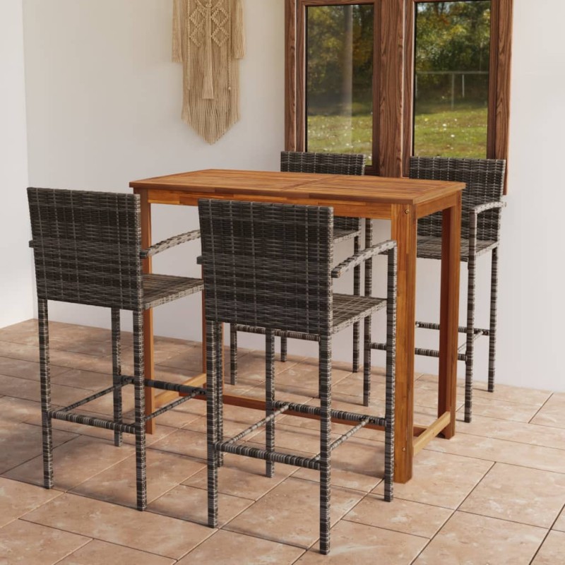 vidaXL Conjunto de bar para jardín 5 piezas gris vidaXL Conjunto de bar para jardín 5 piezas gris