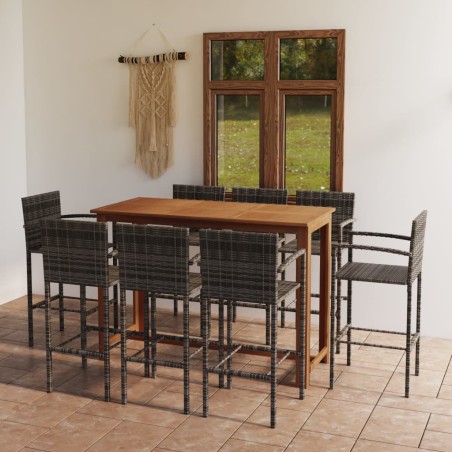 vidaXL Conjunto de bar para jardín 9 piezas gris